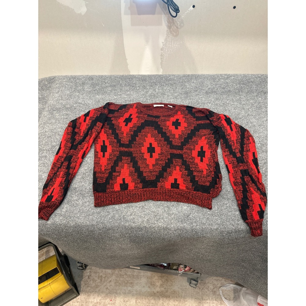 Vintage Piermonte Geometric Sweater Red Black Aztec Cosby Knit Korea Mens M